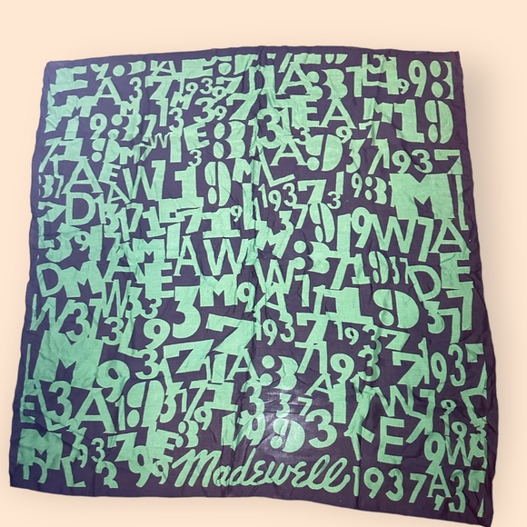 Madewell Women’s Scarf Navy Blue Green Rare Numbers Letters Square 36 x … - Picture 5 of 6